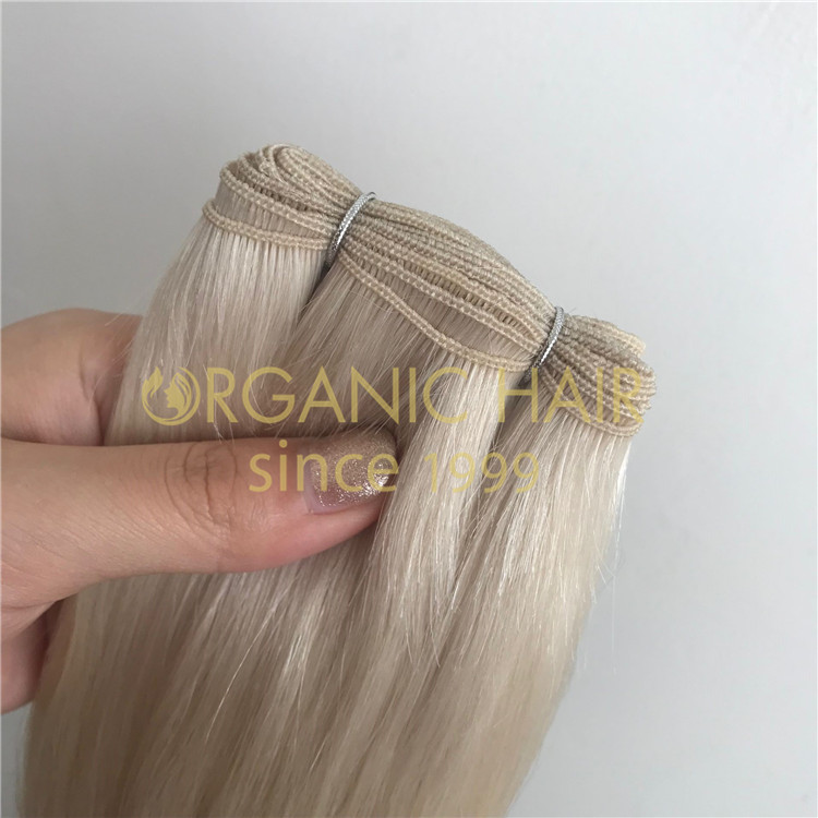 Cuticle hand-tied weft remy hair extensions wholesale A09