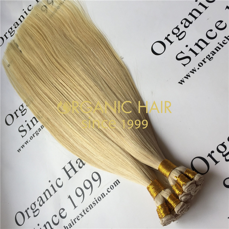 Best blonde remy human hand tied weft hair vendor V53