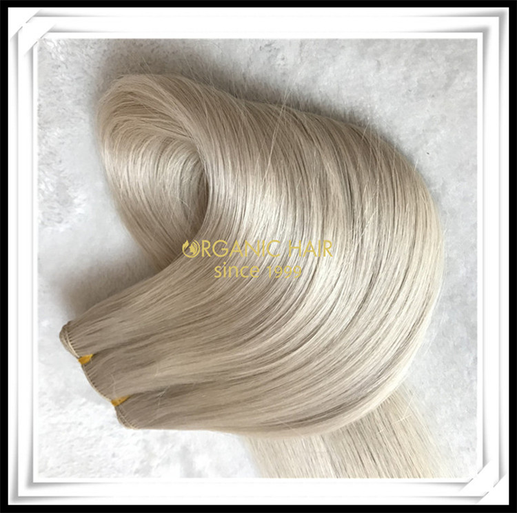 White blonde hand tied wefts 100% human hair CO75