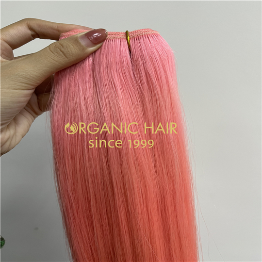 Pink human hair machine wefts hair extensions H3