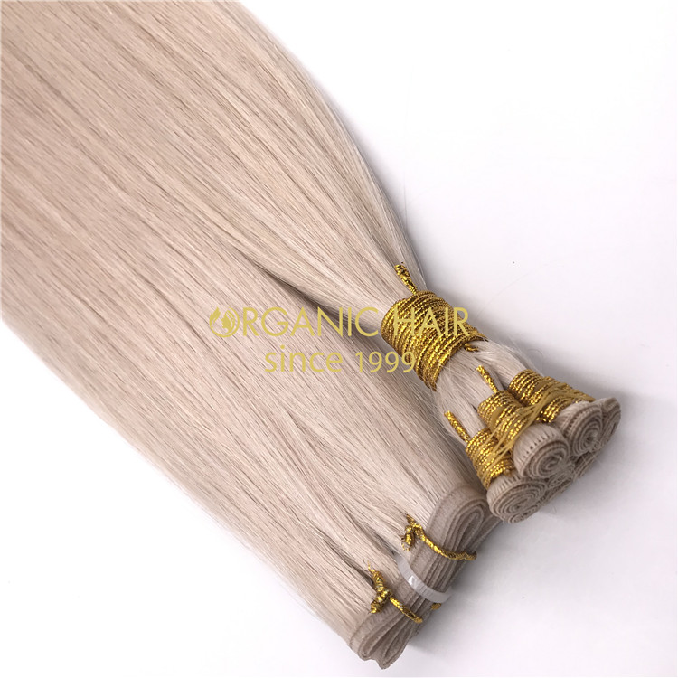Wholesale ash blonde color hand tied wefts and flat wefts hair X309