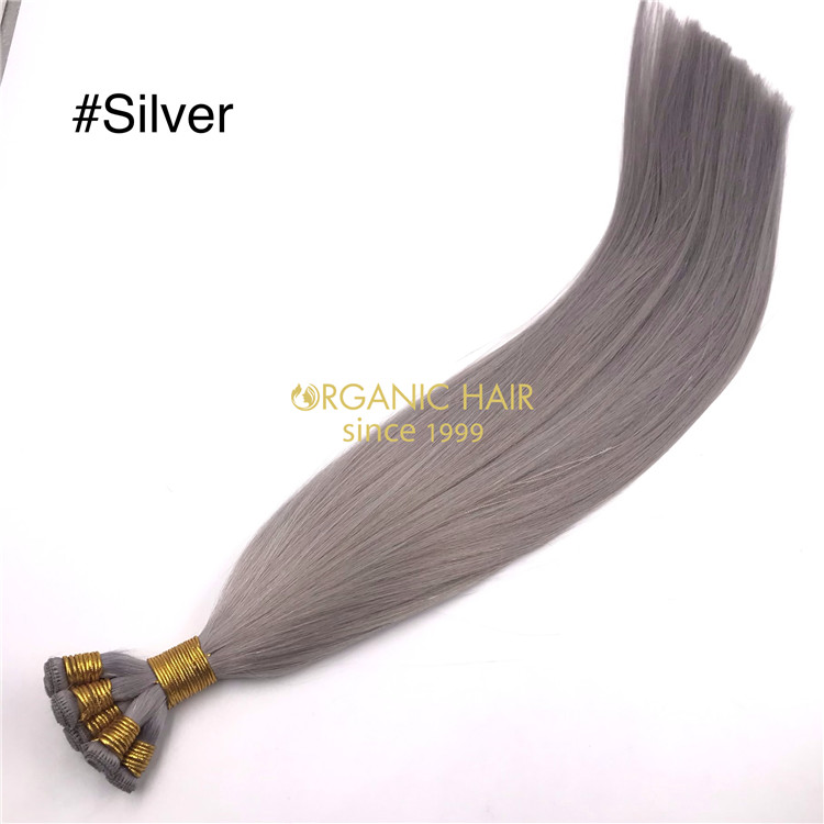 Wholesale Human hand tied wefts Silver color and hot sale  X332