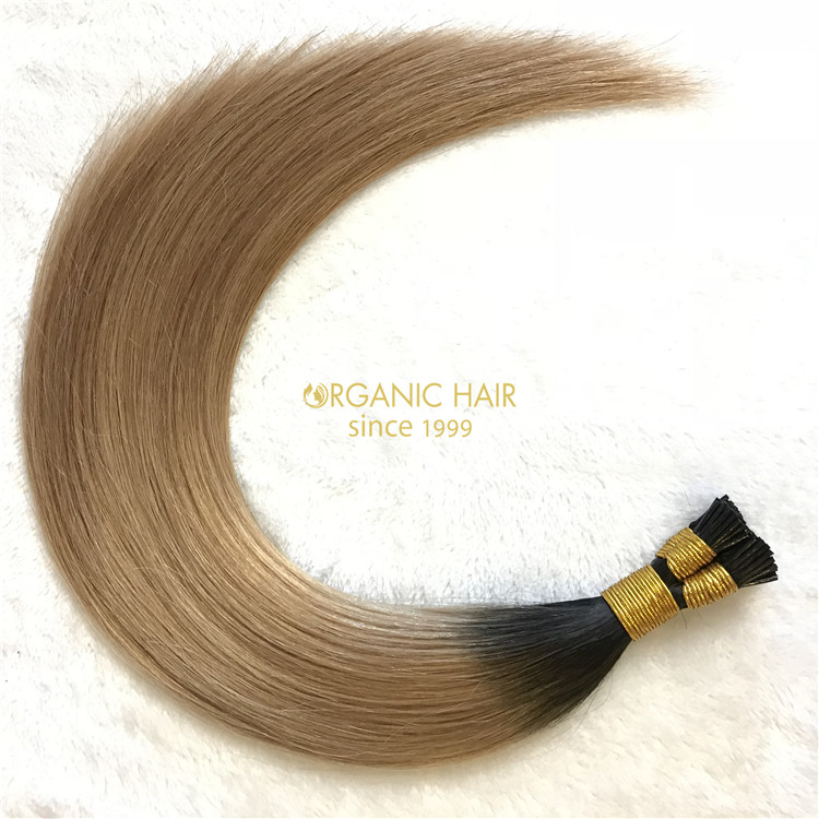 Human cuticle intact keratin tip hair extensions and customized rooted color X265