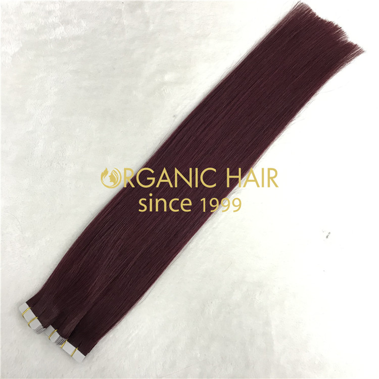 Human full cuticle intact remy tape in hair extensions 99J color and hot sale X369