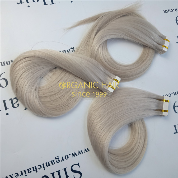 Ash blonde color human tape in hair and good reviews X320