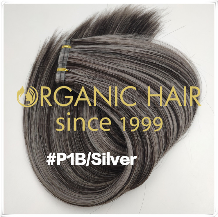 New popular color #P1B/Silver hybrid weft extensions C095