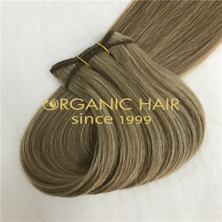 Machine tied weft Cuticle intact remy hair extensions wholesale H330