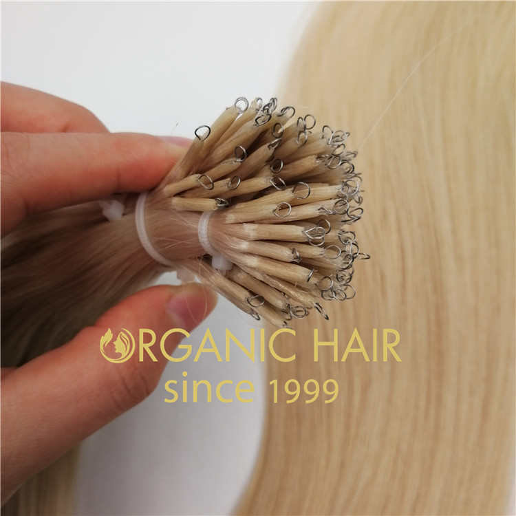 White blond color nano ring hair extensions   RB57