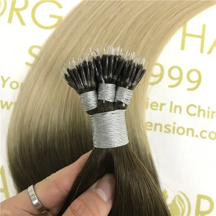 Wholesale human Russian hair nano tip Ombre blonde color X402