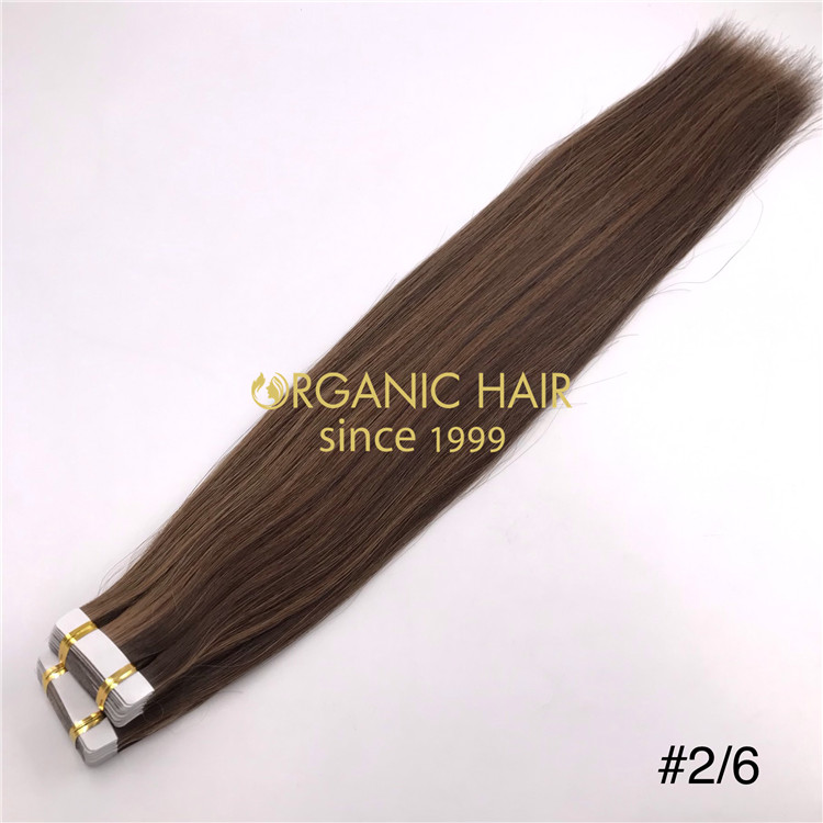 Wholesale piano color #2/6 human tape in hair extensions X348