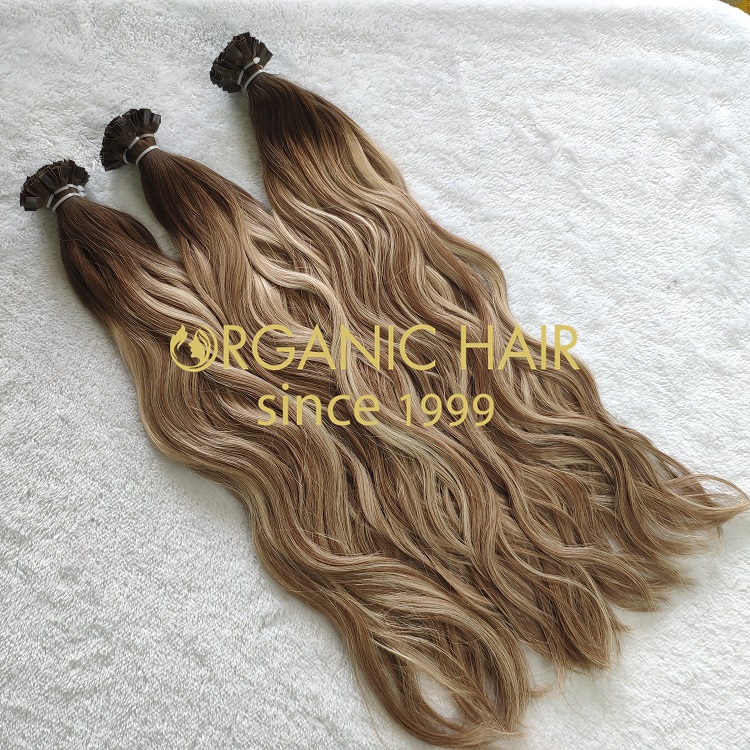 The balayage color v tip hair extension with best cuticle hair RB21
