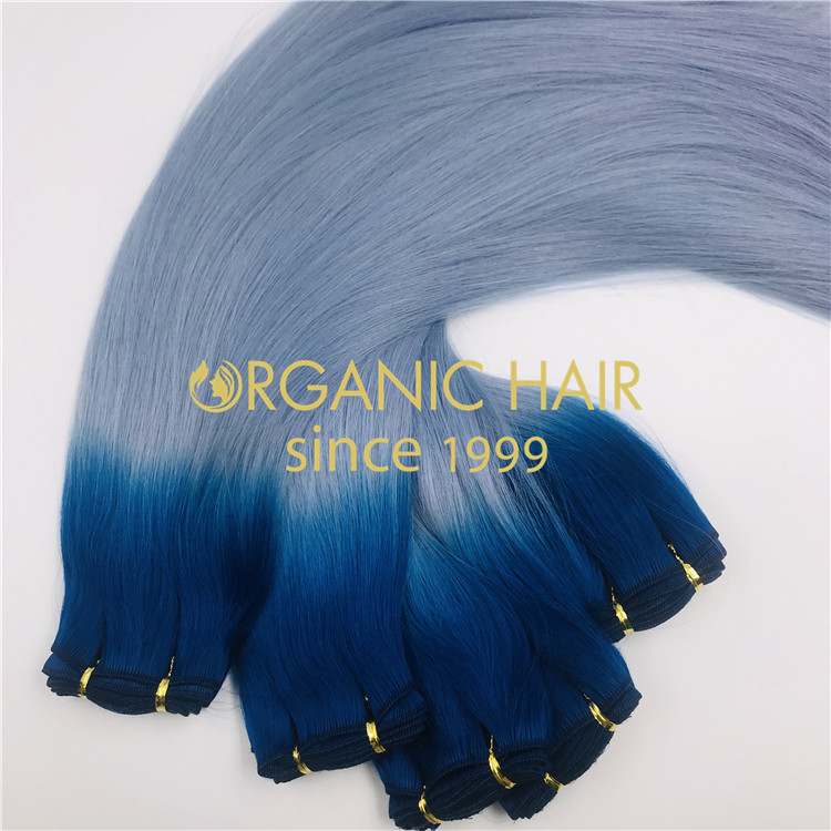 High quality custom blue machine weft Extenions  H283