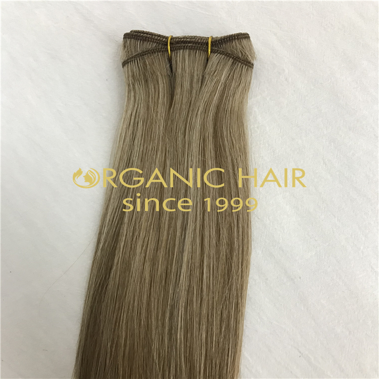 Machine tied weft Cuticle intact remy hair extensions wholesale H330
