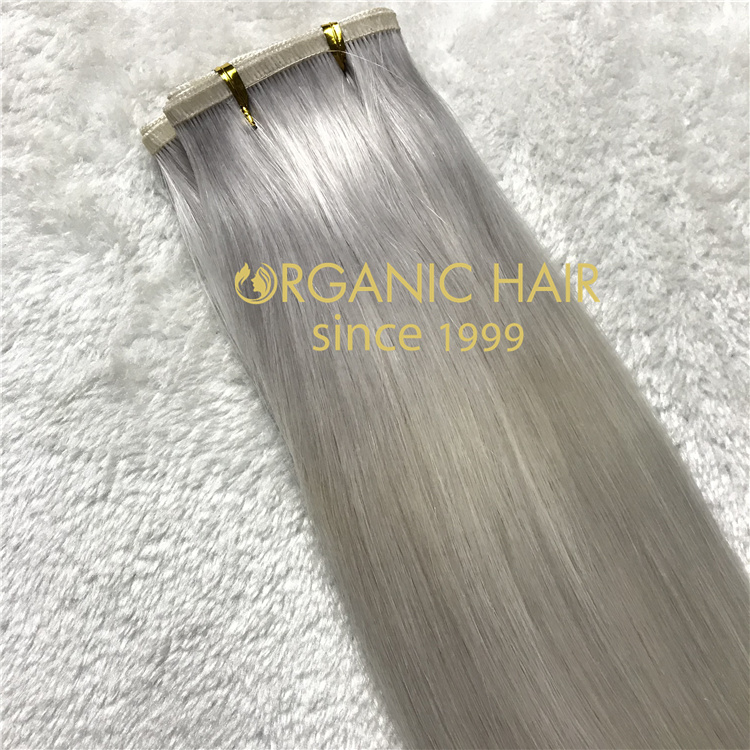 Wholesale beautiful silver remy human hair flat wefts V35