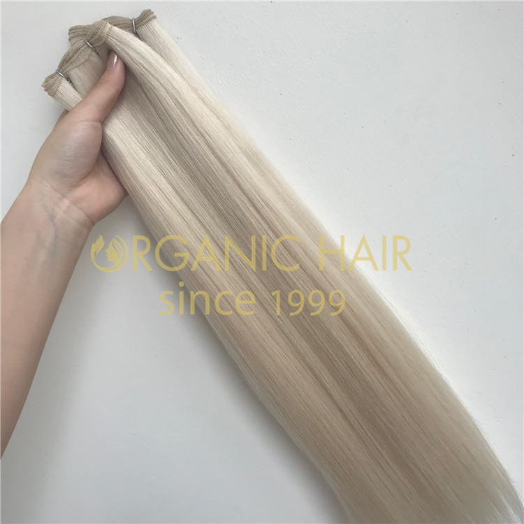 Cuticle hand-tied weft remy hair extensions wholesale A09