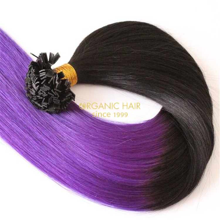Human cuticle intact keratin tip hair extensions and customized rooted color X265