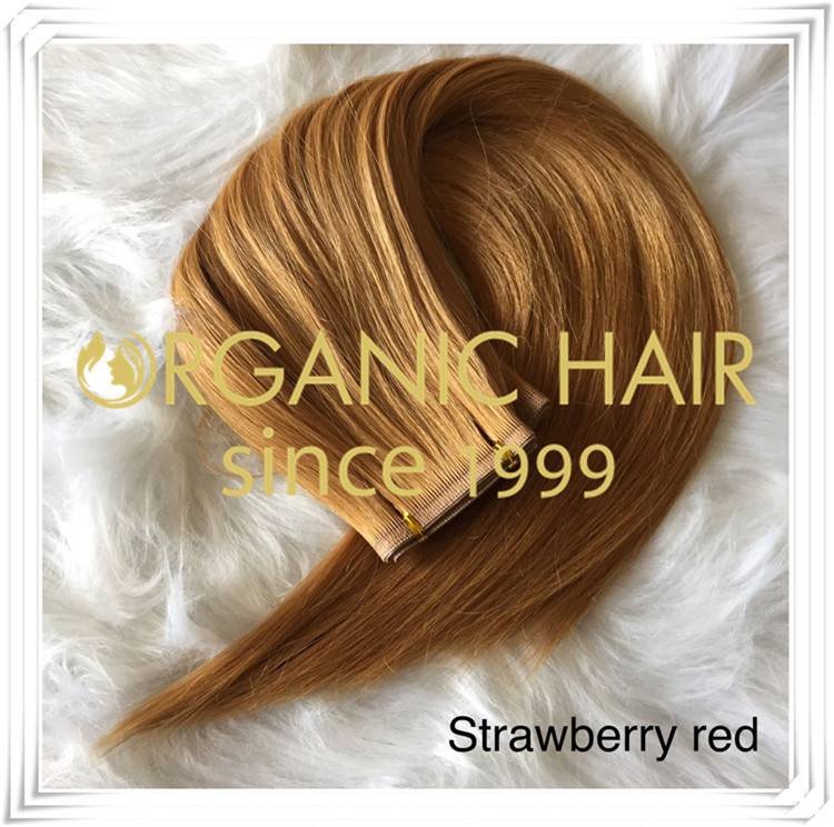 Strawberry red seamless weft cuticle hair extensions C054