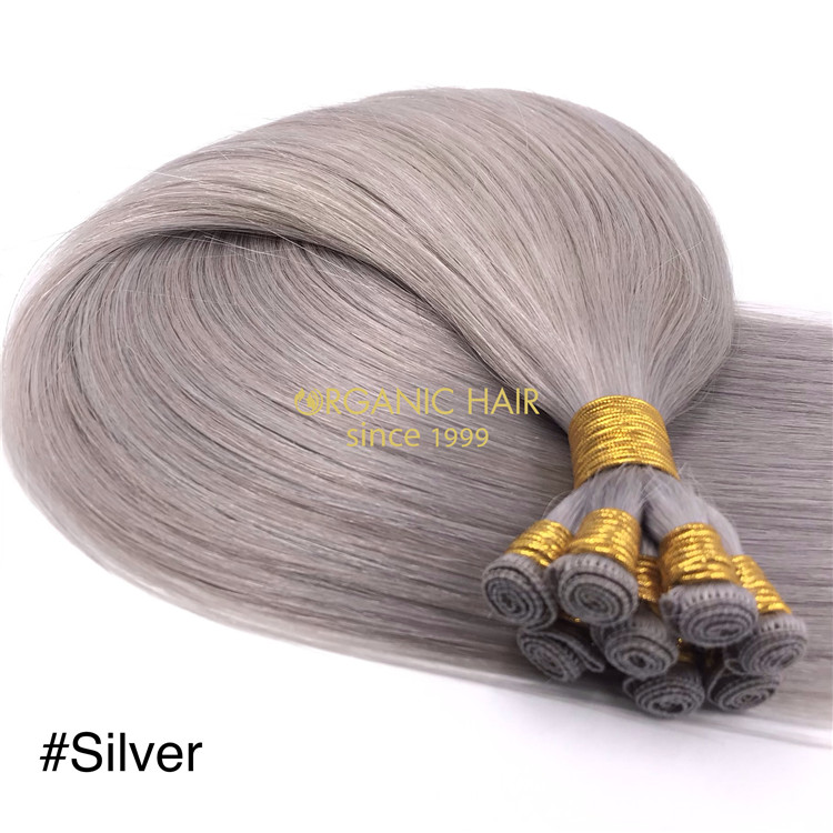 Wholesale Human hand tied wefts Silver color and hot sale  X332