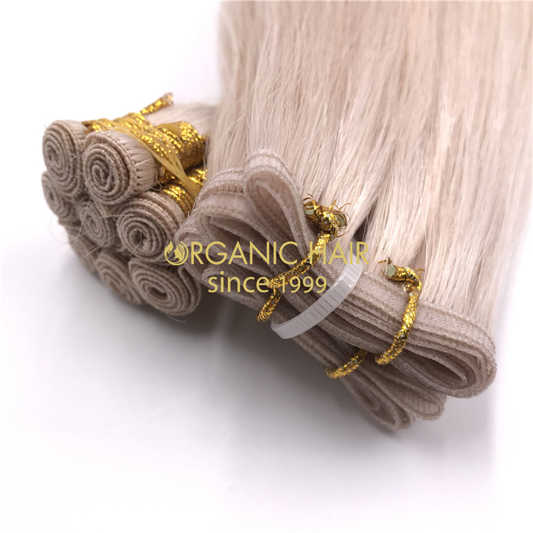 Wholesale ash blonde color hand tied wefts and flat wefts hair X309