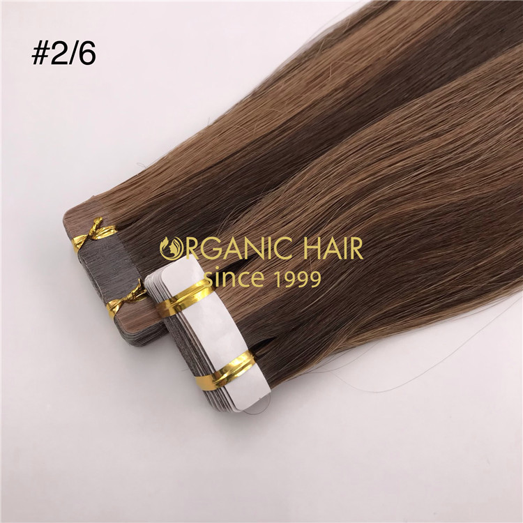 Wholesale piano color #2/6 human tape in hair extensions X348